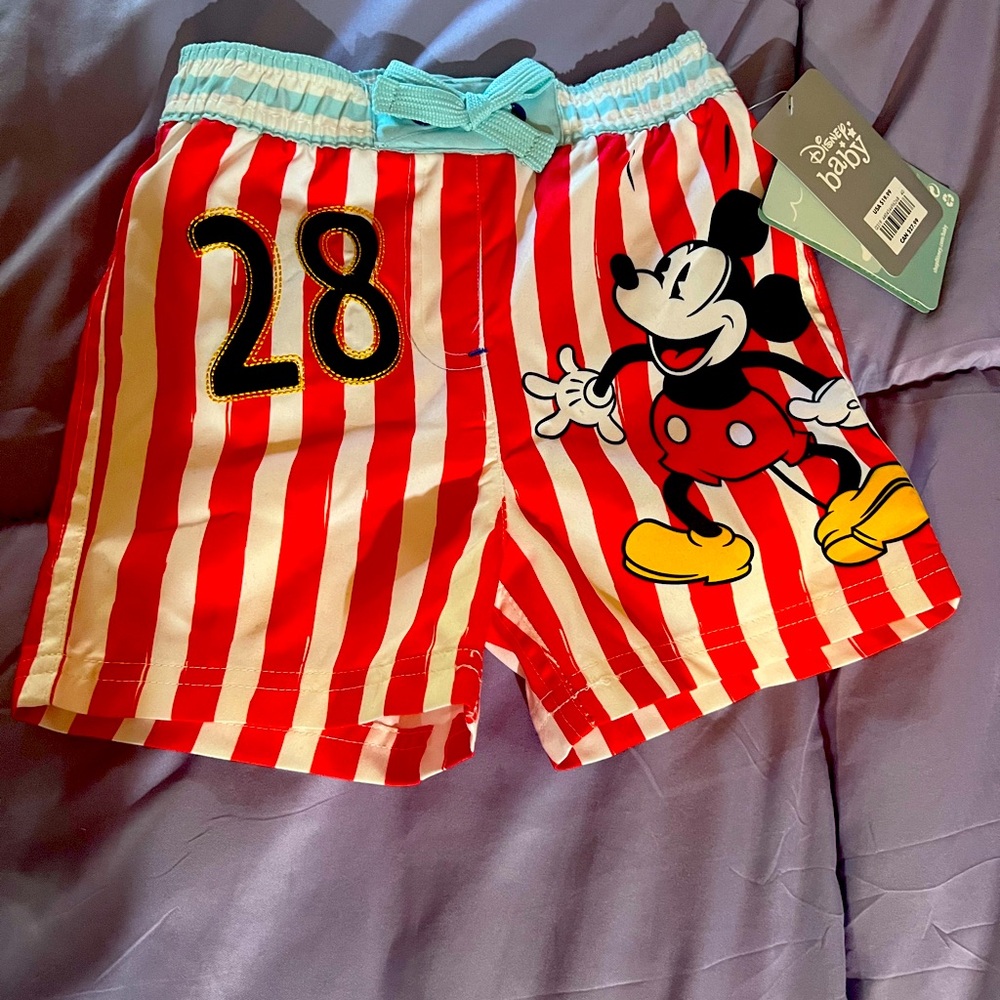 Disney Baby Red Striped Mickey Mouse Shorts